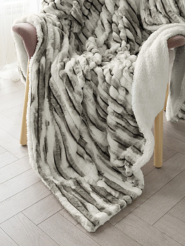 Плед 150x200см DE'NASTIA Double soft кролик с шерпой серый/белый полиэстер 000000000001220277