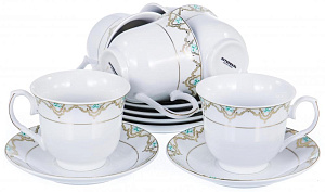 Набор чайный фарфор 12шт 6 чашек 220мл+6 блюдец квадратная подарочная упаковка ВЕСНА GUTERWAHL 158-16010 000000000001193926
