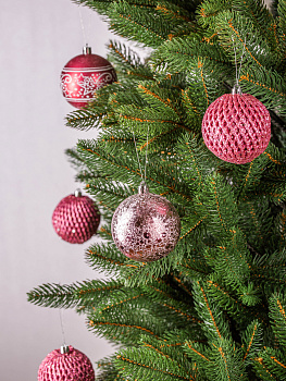 Набор новогодних шаров 12шт 8см розовый пластик 000000000001209028