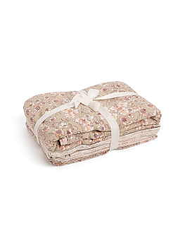 Комплект постельного белья Евро DE'NASTIA (50x70см-2шт/70x70см-2шт/под-200x220см/пр-230x260см) Магнолия бежевый/розовый жатый хлопок 000000000001221453