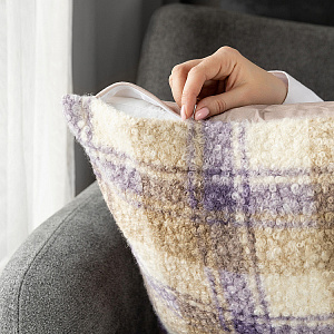 Наволочка декоративная 45х45см DE'NASTIA клетка на молнии молочный/фиолетовый букле полиэстер 000000000001226975