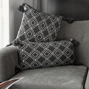 Подушка декоративная 30х60см DE'NASTIA тафтинг барокко на молнии с кисточками графит полиэстер/хлопок/вискоза 000000000001226982