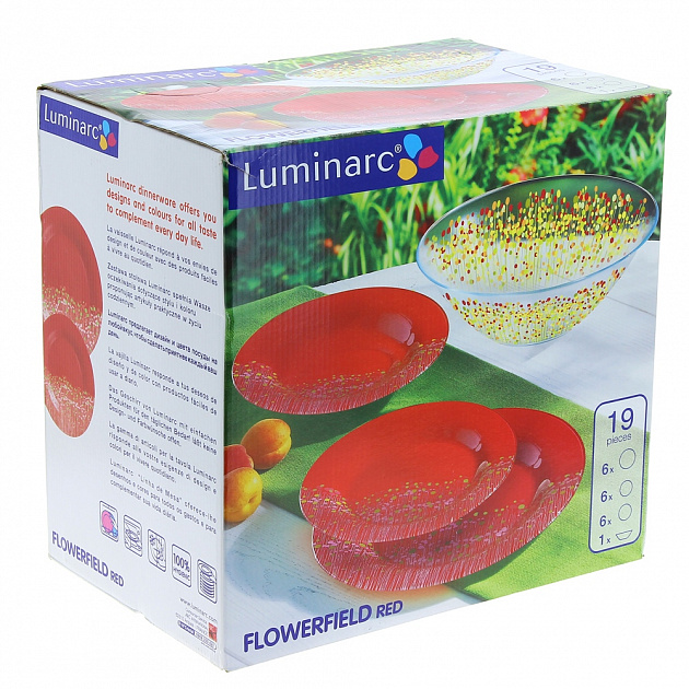 Столовый набор Flowerfield Red Luminarc, 19 предметов 000000000001060749