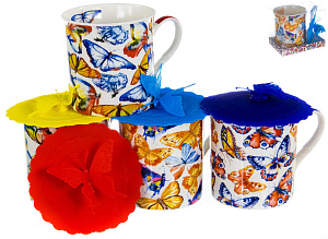 Кружка заварочная 300мл BALSFORD Бабочки силиконовая крышка подарочная упаковка фарфор 000000000001197857