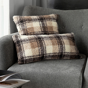 Наволочка декоративная 45х45см DE'NASTIA клетка на молнии бежевый/черный букле полиэстер 000000000001226976