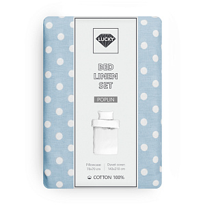 Комплект постельного белья 1,5сп LUCKY ГОРОШЕК (пододеяльник, наволочка 70х70см-1шт) голубой поплин хлопок-100% 000000000001215978