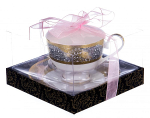 Пара чайная 230мл/блюдце BALSFORD Саксония золото/серый подарочная упаковка фарфор 000000000001193943