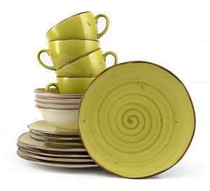 Набор столовой посуды 16 предметов TULU PORSELEN Reactive (по 4шт: обеденная 25см, десертная 19см, салатник 18см, кружка 320мл) Lime green фарфор 000000000001216234