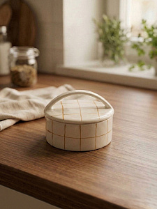 Банка с крышкой 90мл DE'NASTIA lattice коричневый керамика 000000000001231354