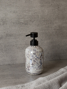 Диспенсер для жидкого мыла 350мл 7,4x7,4x17см DE'NASTIA мозаика мрамор-серый стекло/пластик 000000000001229622