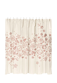 Шторка для ванной 180x200см DE'NASTIA Ракушки с водоотталкивающей пропиткой молочный/розовый полиэстер 000000000001177117