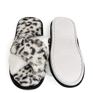 Туфли домашние-тапки р.36-37 LUCKY Леопард накрест черный/белый искусственный мех полиэстер 000000000001214544