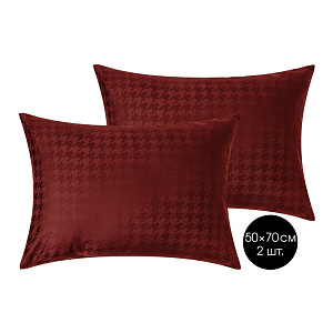 Наволочки 2шт 50х70см DE'NASTIA JQ гусиная лапка сатин бордовый хлопок 000000000001215828