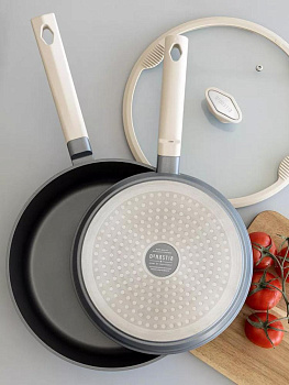 Сковорода с крышкой 28см DE'NASTIA глубокая силикон бежевый алюминий 000000000001223615