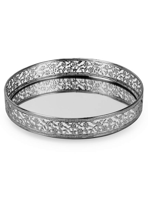 Поднос декоративный 25см круглый серебро металл с зеркалом 000000000001230165