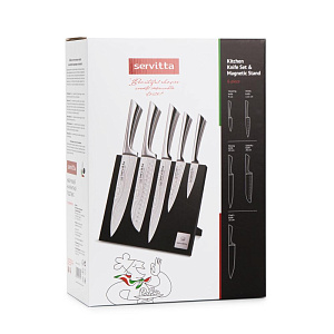 Набор ножей 6 предметов SERVITTA (5 ножей, подставка магнитная) нержавеющая сталь Набор ножей 6 предметов SERVITTA (5 ножей, подставка магнитная) нержавеющая сталь 000000000001226020