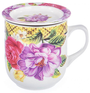 Кружка заварочная 350мл OLAFF Корзина цветов Флора металлическое сито подарочная упаковка фарфор 000000000001197830