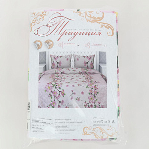 Комплект постельного белья 1,5-спальный ТРАДИЦИЯ Саккура рис025 Вид9/2 розовый белоземельная бязь хлопок 100% 000000000001207155