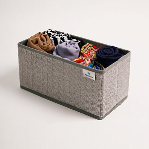 Коробка для хранения 30x15x15см РУТАУПАК без крышки серая ткань 000000000001211989