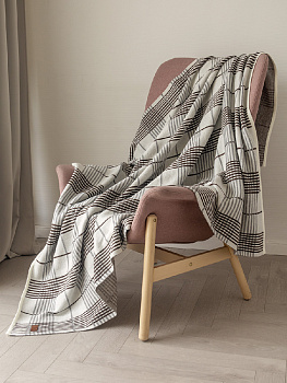 Плед 150x200см DE'NASTIA Клетка молочный/коричневый акрил 000000000001218621