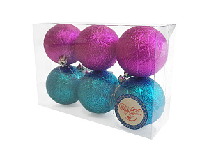 Новогоднее подвесное украшение Шары Фуксия и голубой из пластика, размер 6 см (набор из 6ти шт) / 17,4х11,6х5,8см арт.78795 000000000001191211