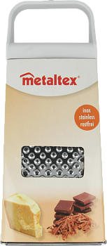 Терка Metaltex 4-х гранная 26см 19.46.10 Терка имеет противоскользящее покрытие. Ее корпус выполнен из пластика, лезвие из нержавеющ 000000000001190023