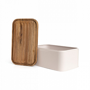 Хлебница 30,5x18,5x12,5см DE'NASTIA деревянная крышка белый нержавеющая сталь 000000000001223845