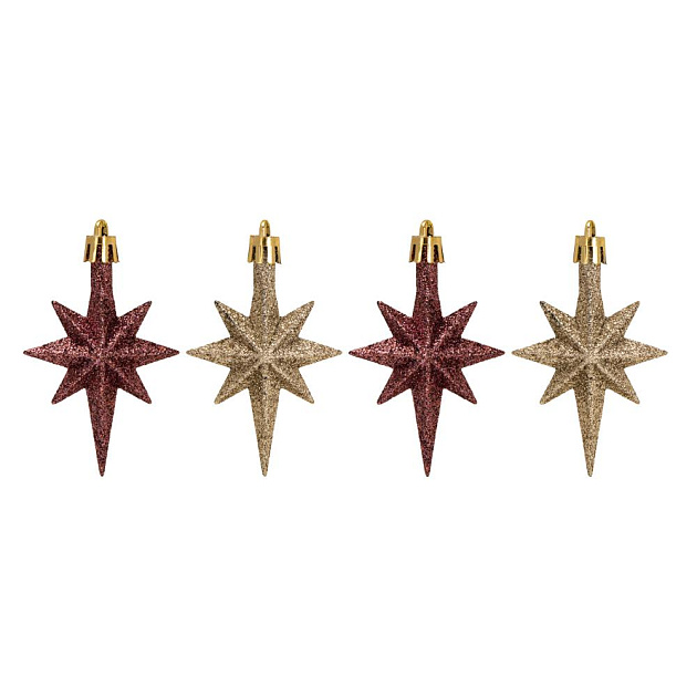 Декоративное украшение Набор 4шт 8,5х5,5см Звезда серия Бургунд микс пластик 000000000001224134