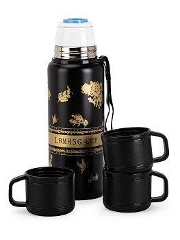 Термос 600мл ST с клапаном +2 кружки черный нержавеющая сталь 000000000001229290