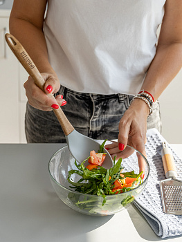 Ложка кулинарная 33x6x1,6см DE'NASTIA деревянная ручка из акации серый силикон 000000000001213968