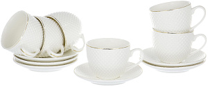 Набор чайный 12 предметов (чашка 220мл-6шт/блюдце-6шт) белый с золотом подарочная упаковка 000000000001177533