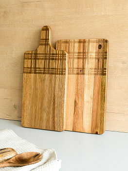 Доска Разделочная 18x30x1,5см DE'NASTIA прямоугольная с узором коричневый дерево 000000000001228051