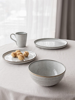 Салатник 16,5см/600мл DE'NASTIA бордюр точки коричневая кайма белый керамика 000000000001220849