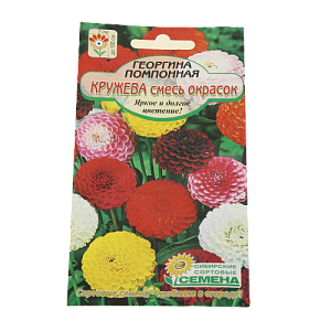 Семена Георгина Кружево, смесь окрасок помпонная 0,1гр (ссс) ЛИДЕР ПРОДАЖ! СС016259 пакет 000000000001194733