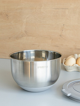 Миска 1,5л DE'NASTIA прозрачная крышка силиконовое дно серый нержавеющая сталь 000000000001228055