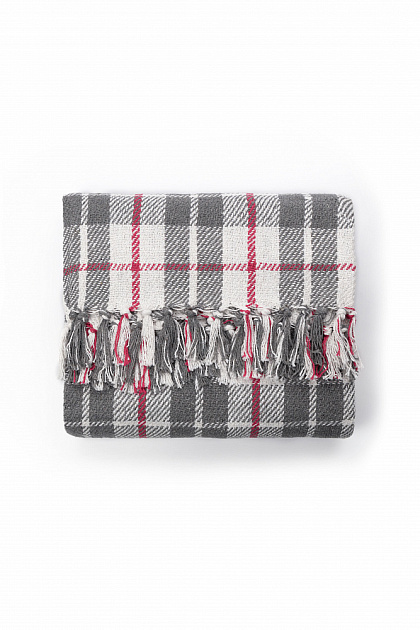 Покрывало 200x220см DE'NASTIA клетка серый/белый хлопок 000000000001229649