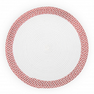 Салфетка сервировочная 38см LUCKY круглая блестящая с бордюром белый/красный полиэстер 000000000001218992