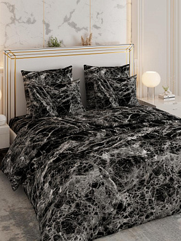 Комплект постельного белья 2,0сп LUCKY (пододеяльник 175х215см, простыня 200х220см, наволочки 50х70см-2шт) Мрамор черный поплин хлопок 000000000001225205
