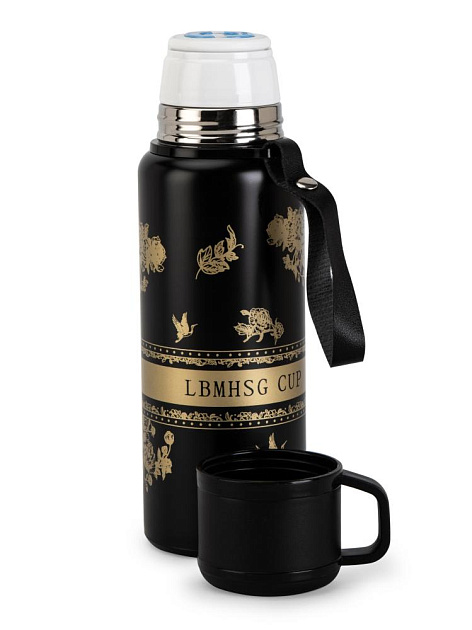 Термос 600мл ST с клапаном цветы черный нержавеющая сталь 000000000001229293