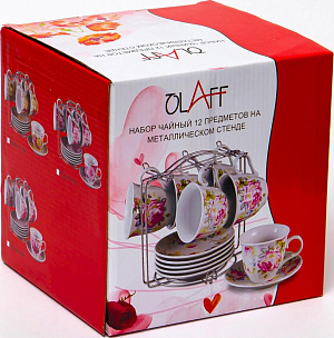 Набор чайный 12 предметов (чашка 220мл-6шт/блюдце-6шт) OLAFF Флора метеллический стенд подарочная упаковка фарфор 000000000001197831