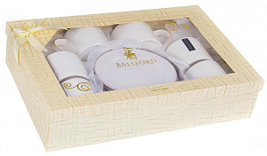 набор чайный,12шт,6 чашек280мл+6 блюдец,NEW BONE CHINA, декор белый с золотом, квадратная подарочная упаковка с окном и бантом,Дакин 000000000001190077