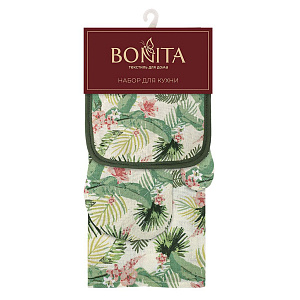 Набор кухонный (полотенце40х70см+рукавица18х26см+прихватка17х17см) BONITA Папоротник рогожка хлопок 000000000001218555