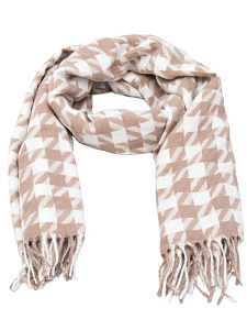 Палантин 70х180см орнамент гусиная лапка бежевый полиэстер 000000000001229214