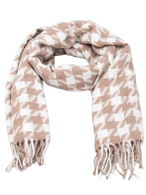 Палантин 70х180см орнамент гусиная лапка бежевый полиэстер 000000000001229214