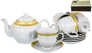 Набор чайный фарфор13шт 6 чашек220мл+6блюдец+чайник1200мл подарочная упаковка АЛЬЗИР GUTERWAHL 114-17047 000000000001193920