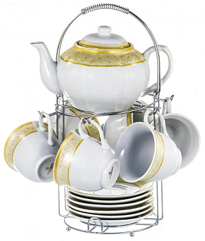 Набор чайный фарфор 13шт 6 чашек 220мл+6блюдец+чайник1200мл металлический стенд подарочная упаковка ВЕНЕРА GUTERWAHL 114-17052 000000000001193923