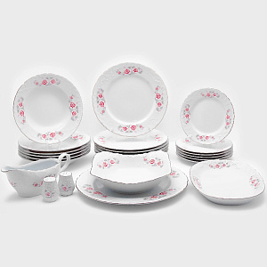 Сервиз столовый 24 предмета CMIELOW Рококо Бледная роза отводка платиной фарфор 000000000001214843