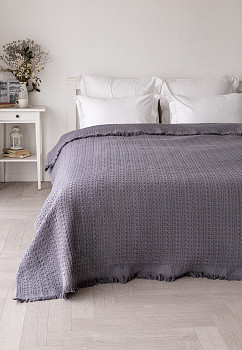 Покрывало 200x220см LUCKY вафельное с бахромой темно-серый хлопок 100% 000000000001212562