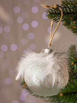 Декоративное украшение Шар №4,5 D8см БИРЮСИНКА Перышки белый стекло 000000000001207648