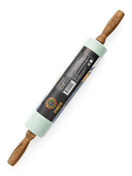 Скалка 42,5x24,5x5см DE'NASTIA деревянная ручка из акации мятный силикон 000000000001213972